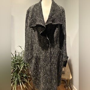 J Jill Women's Size L Gray Black Wool Blend Coat One Button Draped Collar